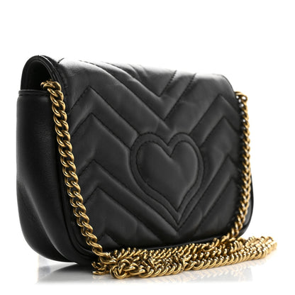 Gucci Calfskin Matelasse Super Mini GG Marmont Shoulder Bag Black 3 of 7