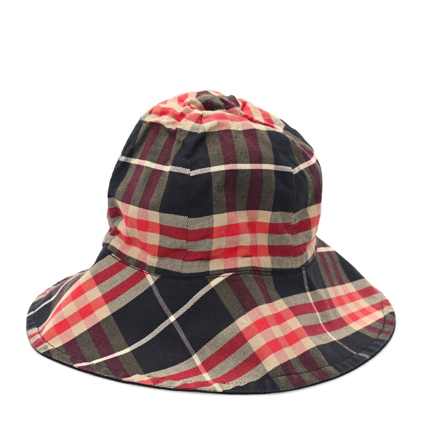 Technical Cotton Vintage Check Wide Brim Bucket Hat Black Red