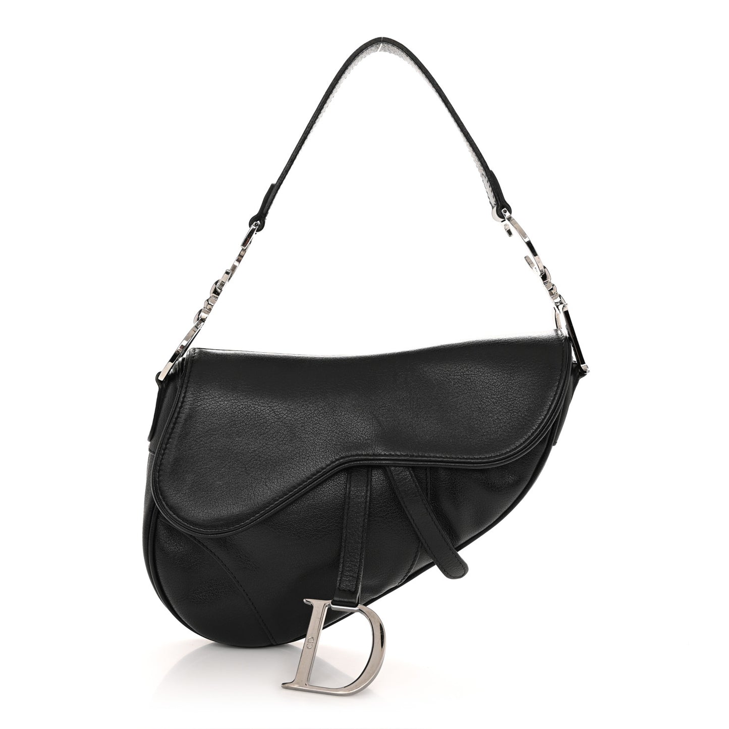 Shiny Goatskin Saddle Bag Black