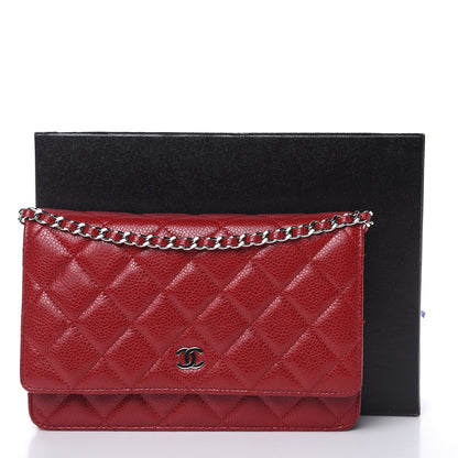 Chanel Caviar Quilted Wallet on Chain WOC Red 11 of 11