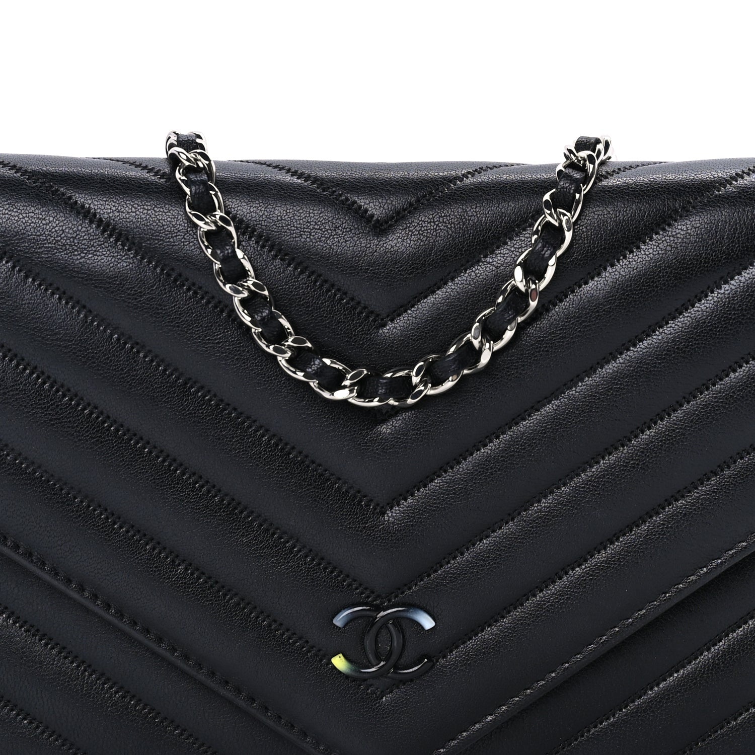 Chanel Sheepskin Chevron Wallet On Chain WOC Black 8 of 10