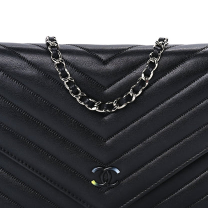 Chanel Sheepskin Chevron Wallet On Chain WOC Black 8 of 10