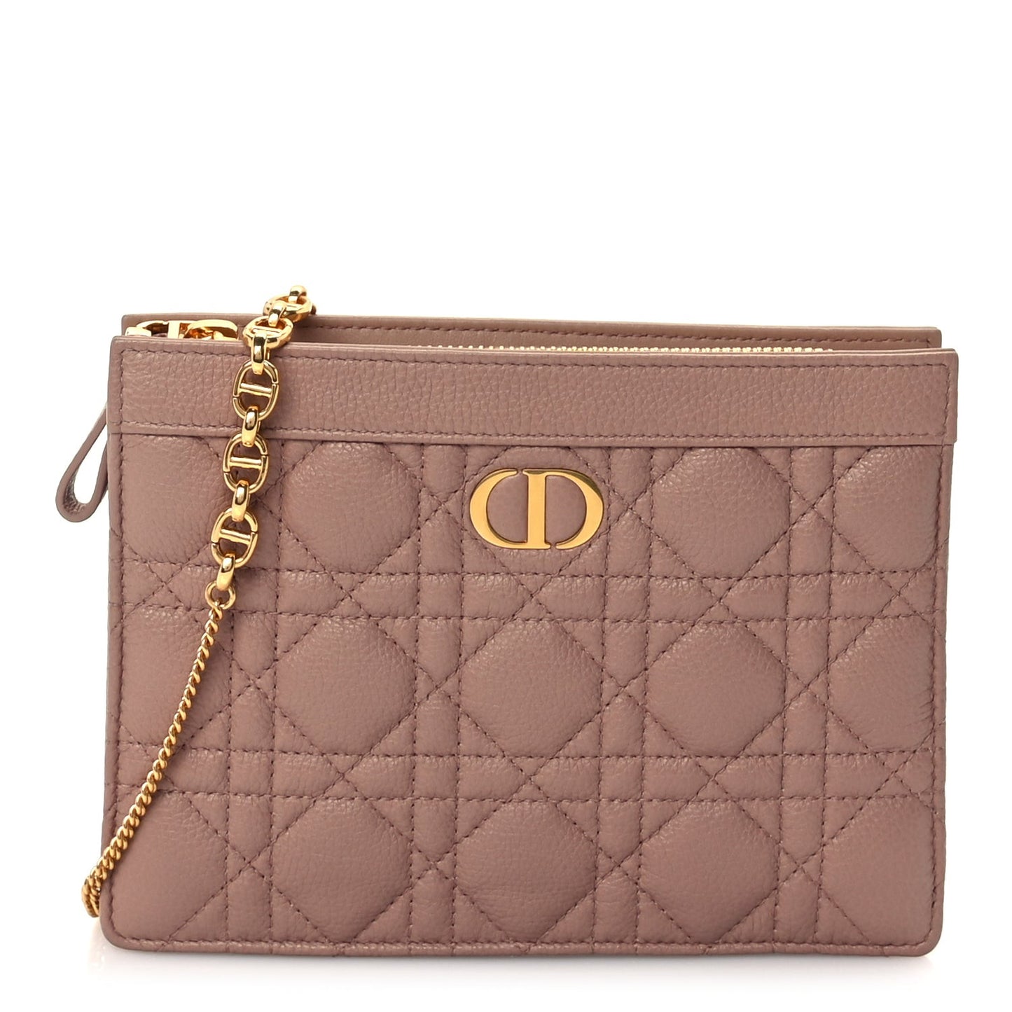 Calfskin Cannage Caro Zipped Pouch With Chain  Fard