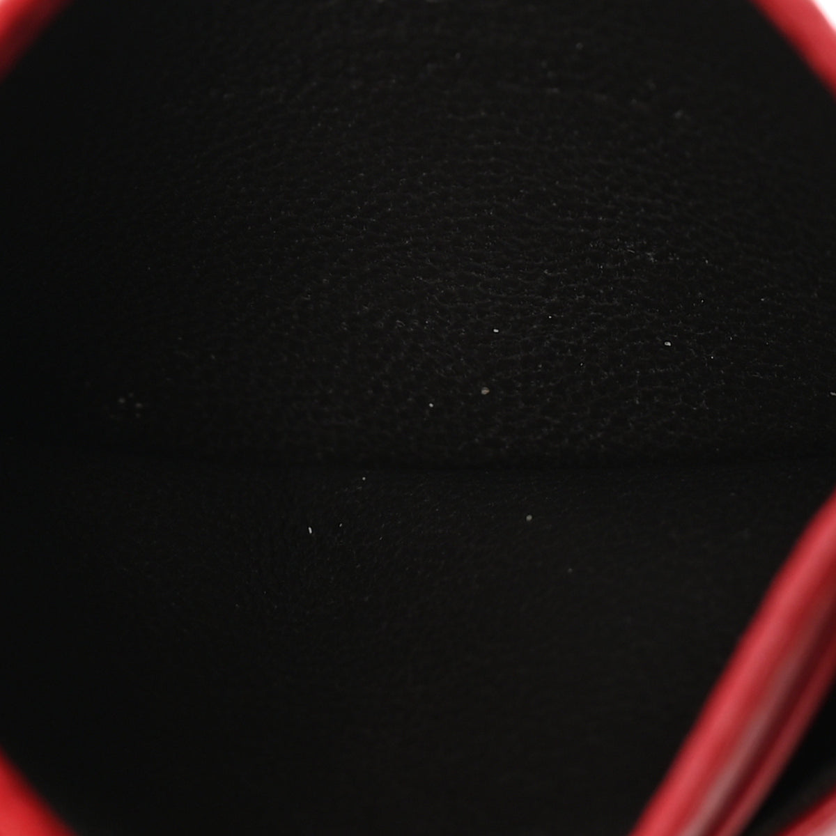 Calfskin Matelasse GG Marmont Card Holder Hibiscus Red