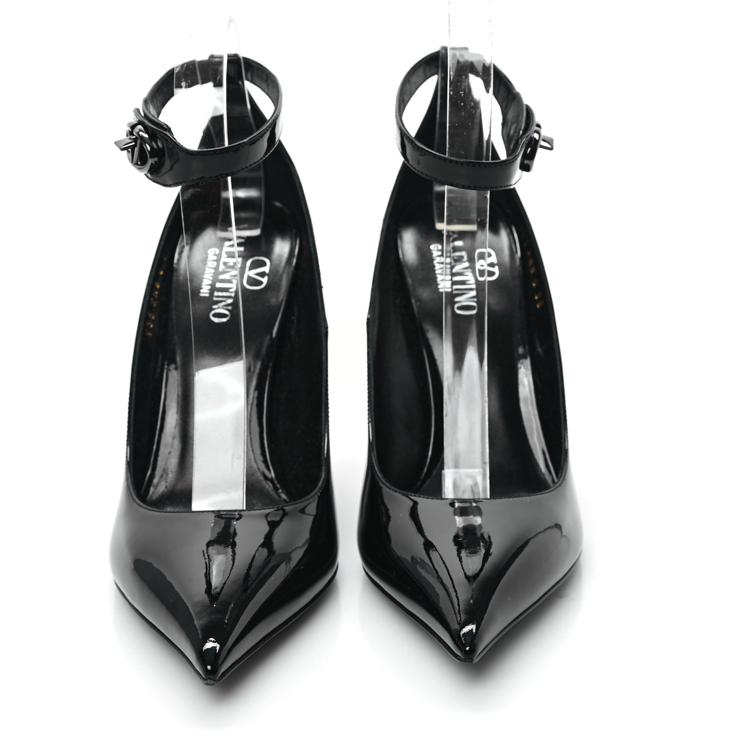 Patent Vlogo Plaque Ankle Strap 105mm Pumps 38 Black