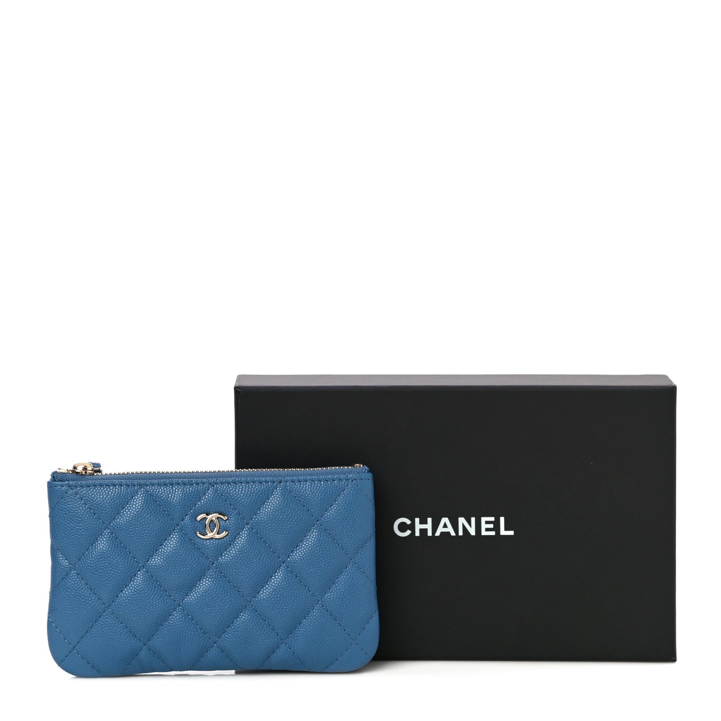 Caviar Quilted Small Cosmetic Case Blue