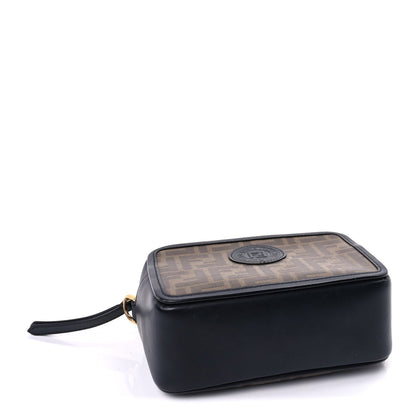 Fendi Glazed Fabric Vitello Century FF 1974 Stamp Patch Mini Camera Case Mogano Panna Black 3 of 8