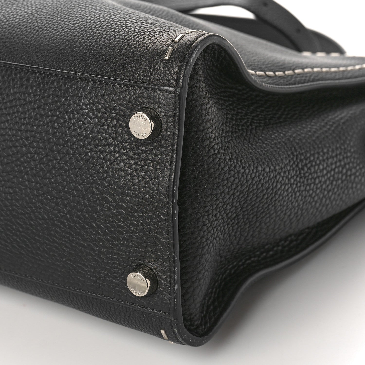 Fendi Cuoio Romano Selleria Metal Stitch Large Mens Peekaboo Iconic Essential Satchel Black 9 of 9