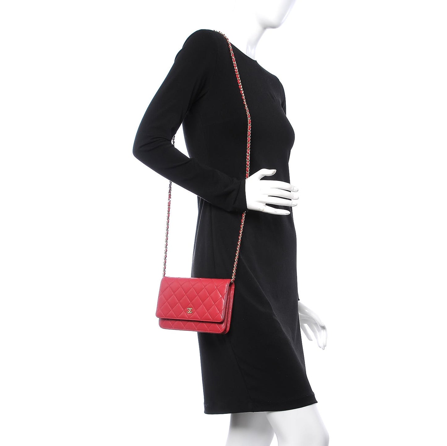 Lambskin Quilted Wallet On Chain WOC Pink