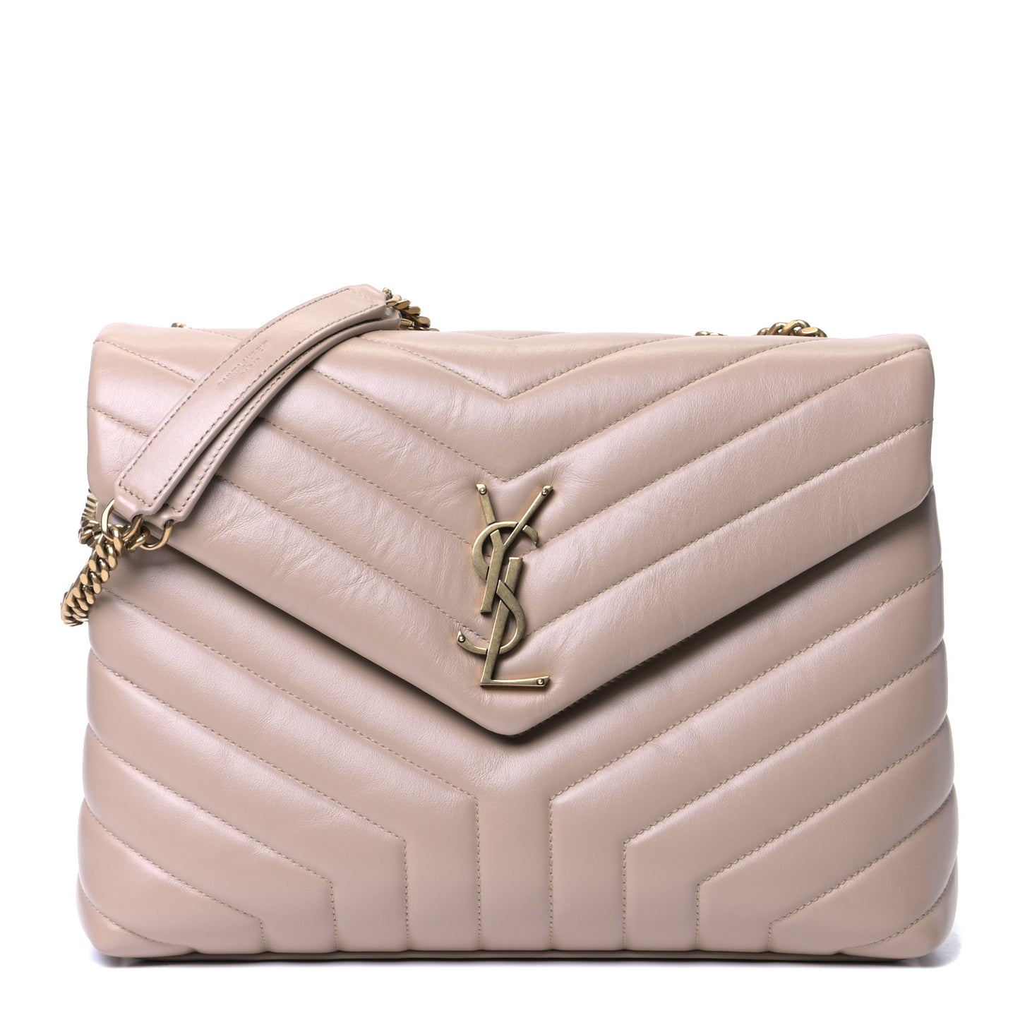 Calfskin Y Quilted Monogram Medium Loulou Chain Satchel Dark Beige