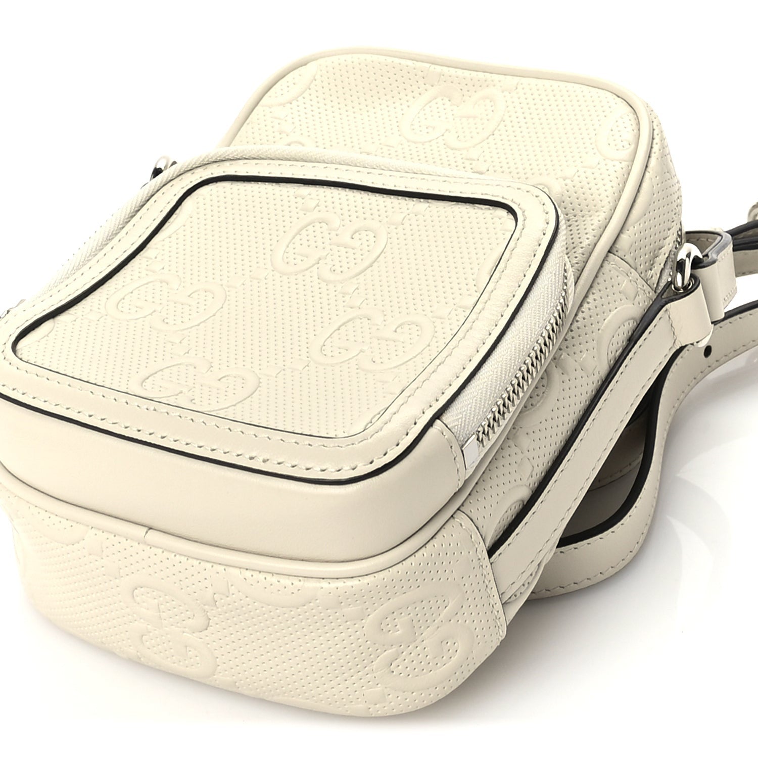 Gucci Calfskin GG Tennis Embossed Mini Double Zip Messenger Bag Mystic White 8 of 8