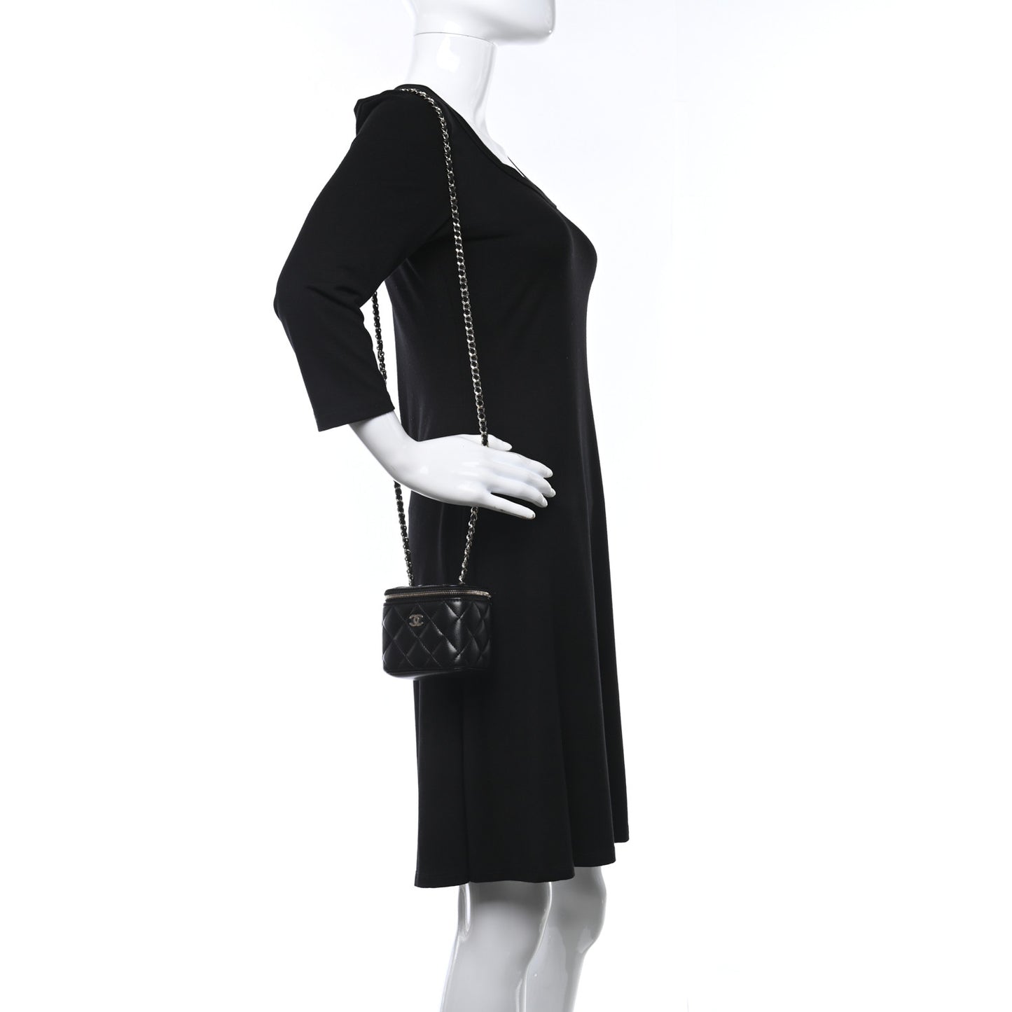 Lambskin Quilted Mini Camellia Bow Vanity Case With Chain Black