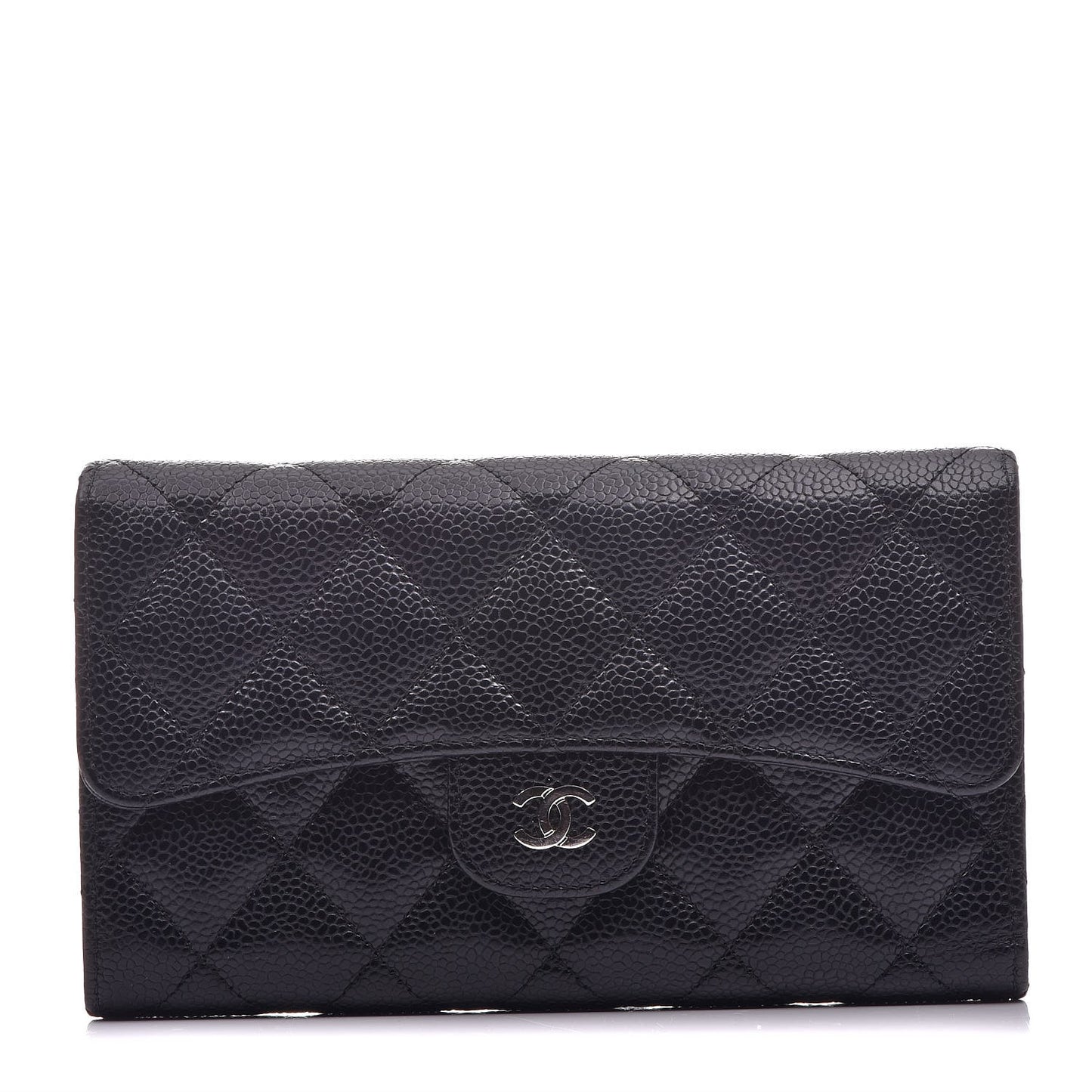 Caviar Quilted Large Flap Wallet Black