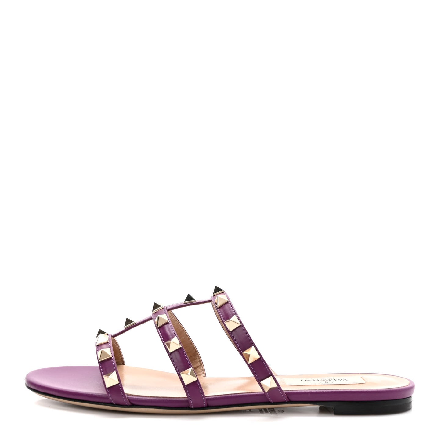 Calfskin Nappa Rockstud Caged Flat Slide Sandals 36 Prune