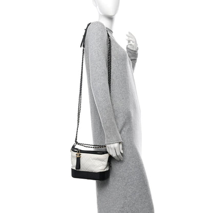Chanel Aged Calfskin Quilted Small Gabrielle Hobo Black White 2 of 7