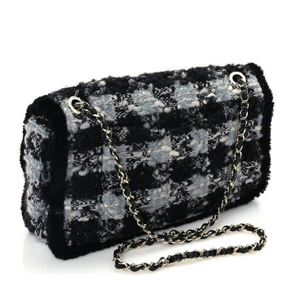Chanel Tweed Shearling Large Flap Bag Blue Black 2 of 9