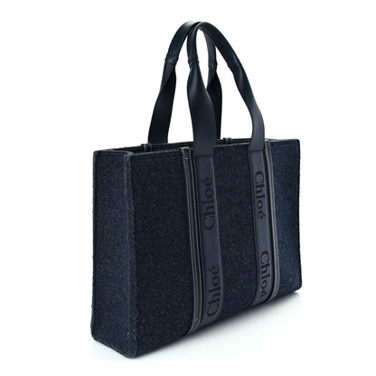 Chloe Felt Shiny Calfskin Large Woody Ribbon Tote Obscure Navy 2 of 8