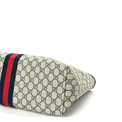 Gucci GG Supreme Monogram Textured Calfskin Web Medium Ophidia Shopping Tote Beige Blue 8 of 8