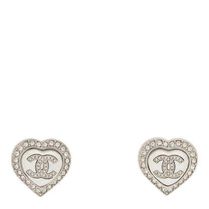 Chanel Pearl Crystal CC Heart Earrings Silver 1 of 5