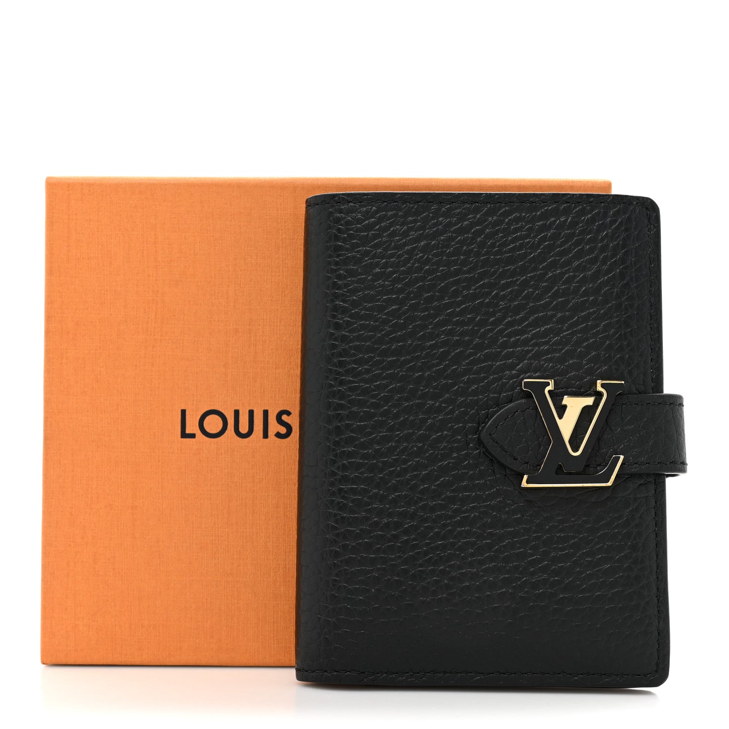 Taurillon Capucines Vertical Compact Wallet Black