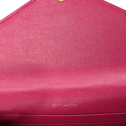 Saint Laurent Grain De Poudre Matelasse Chevron Monogram Envelope Chain Wallet Fresh Fuchsia 4 of 8