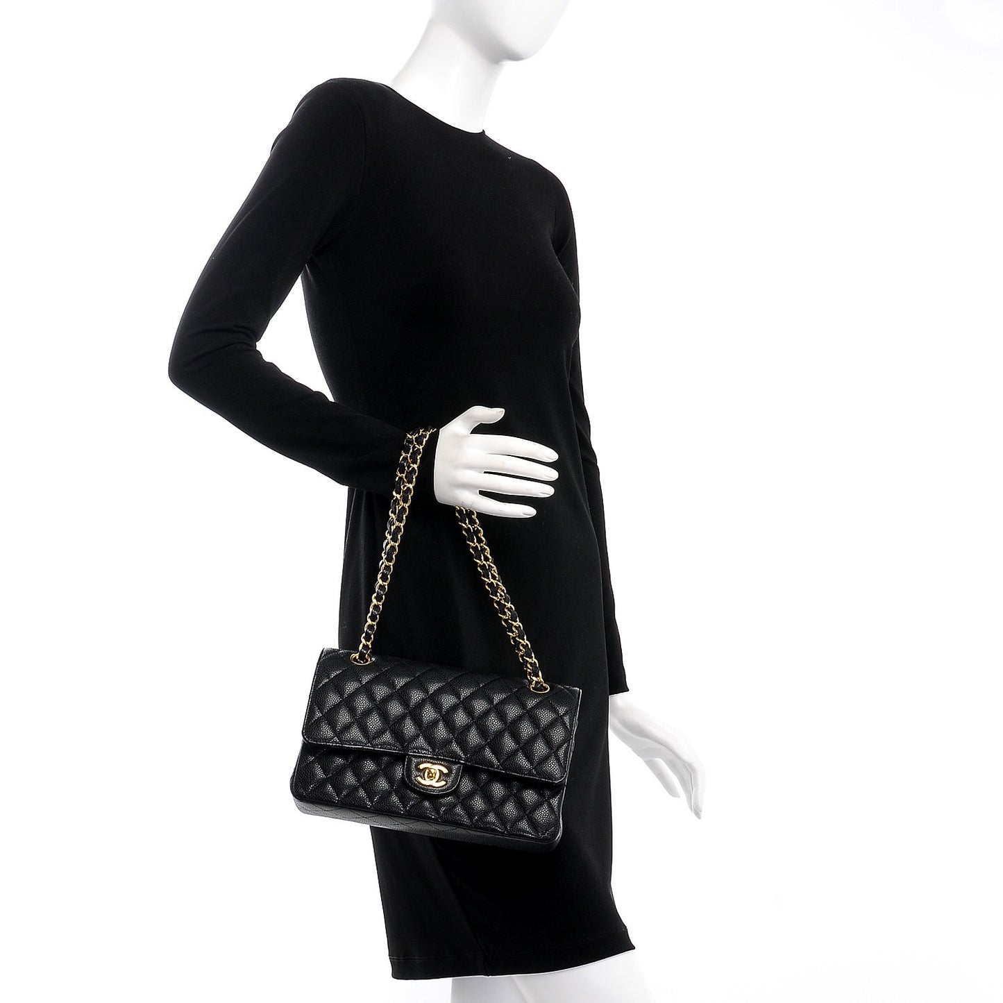 Caviar Quilted Medium Double Flap Black