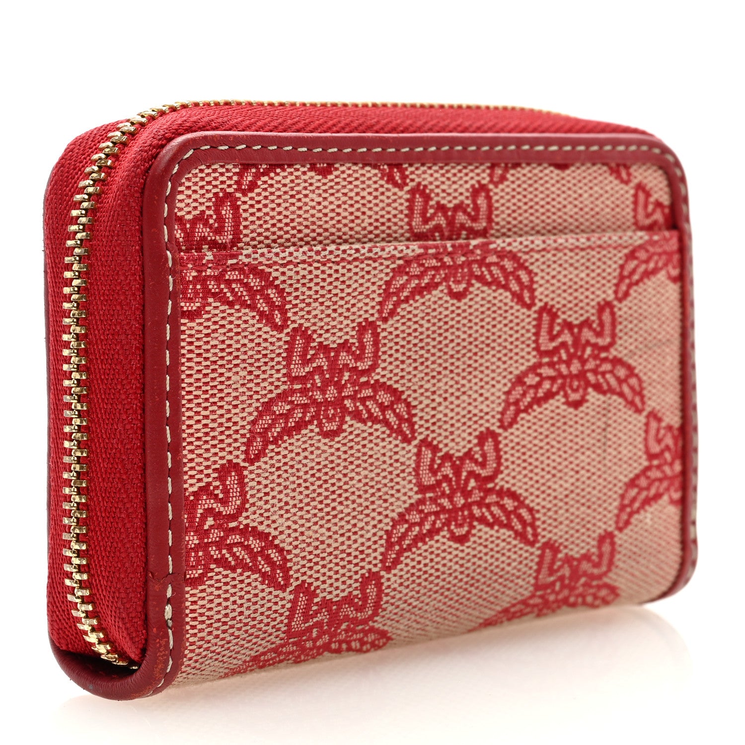 MCM Lauretos Jacquard Monogram Mini Heart Zip Around Wallet Red White 3 of 6