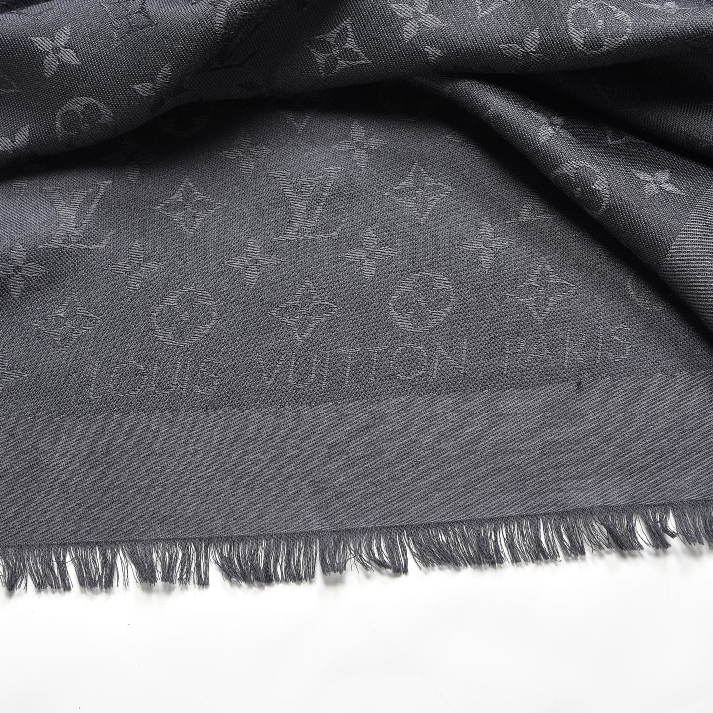 Wool Silk Monogram Shawl Anthracite