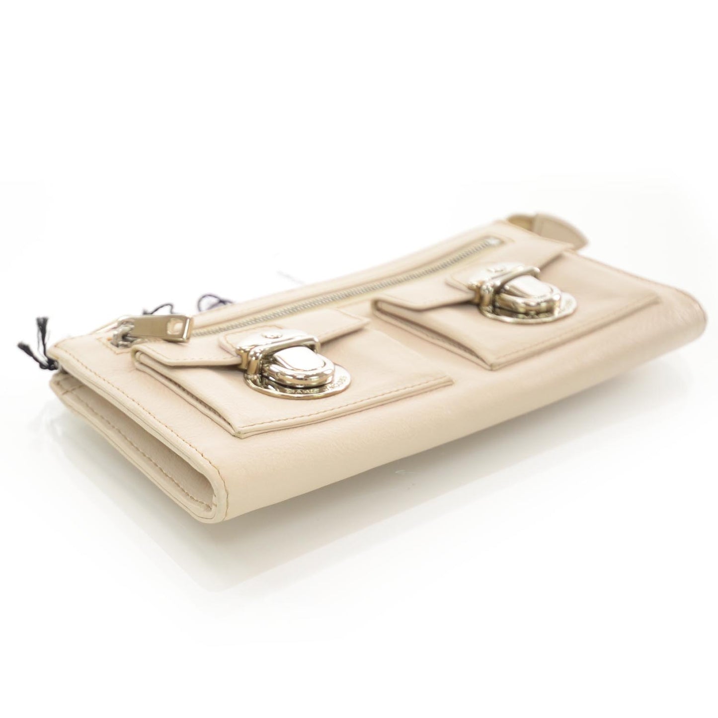 Leather Zip Clutch Wallet Ivory