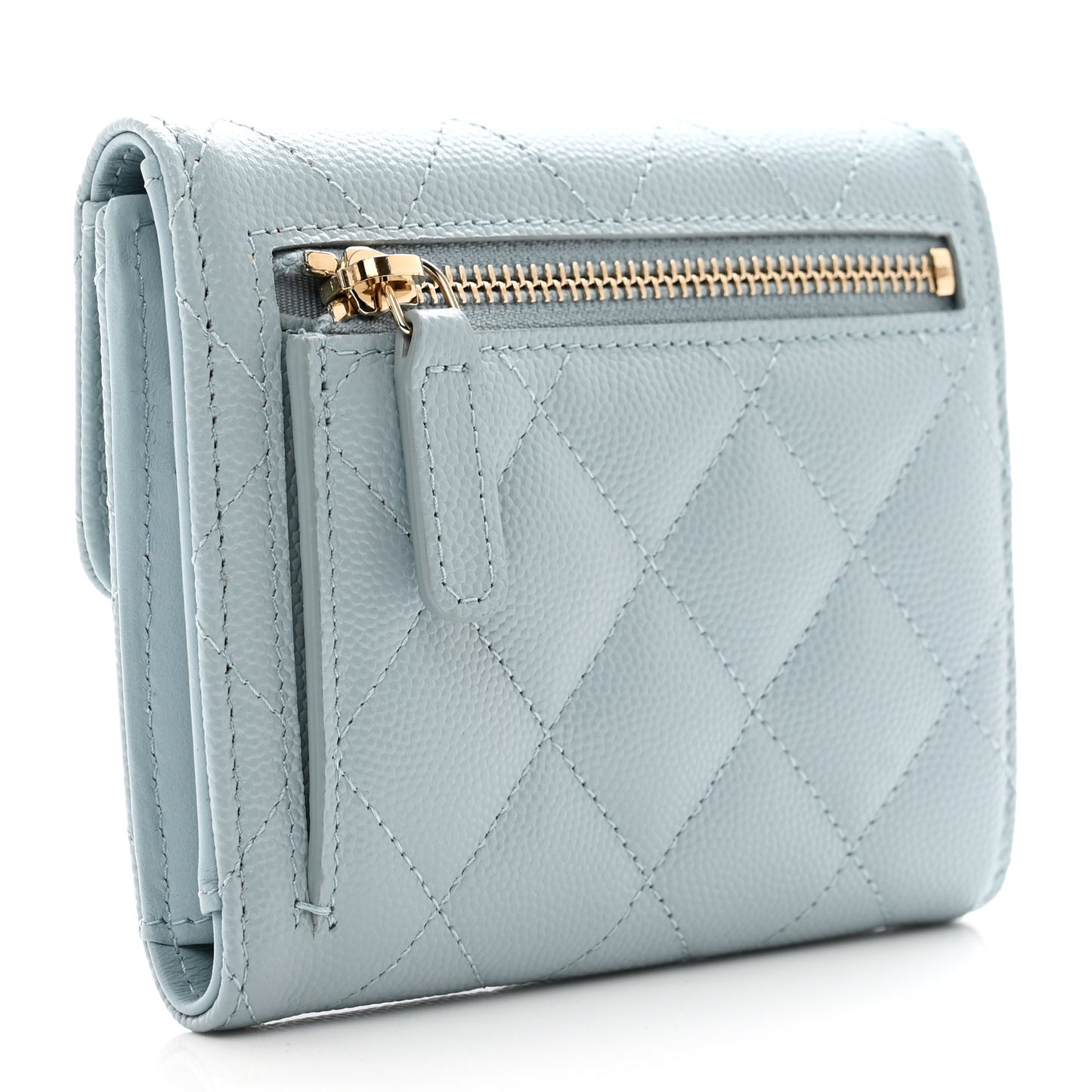 Caviar Quilted Compact Flap Wallet Light Blue