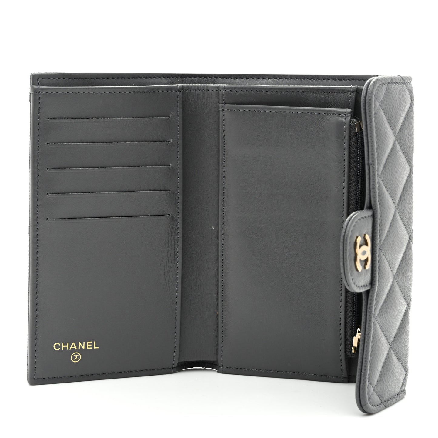 Caviar Quilted Medium Flap Wallet Grey