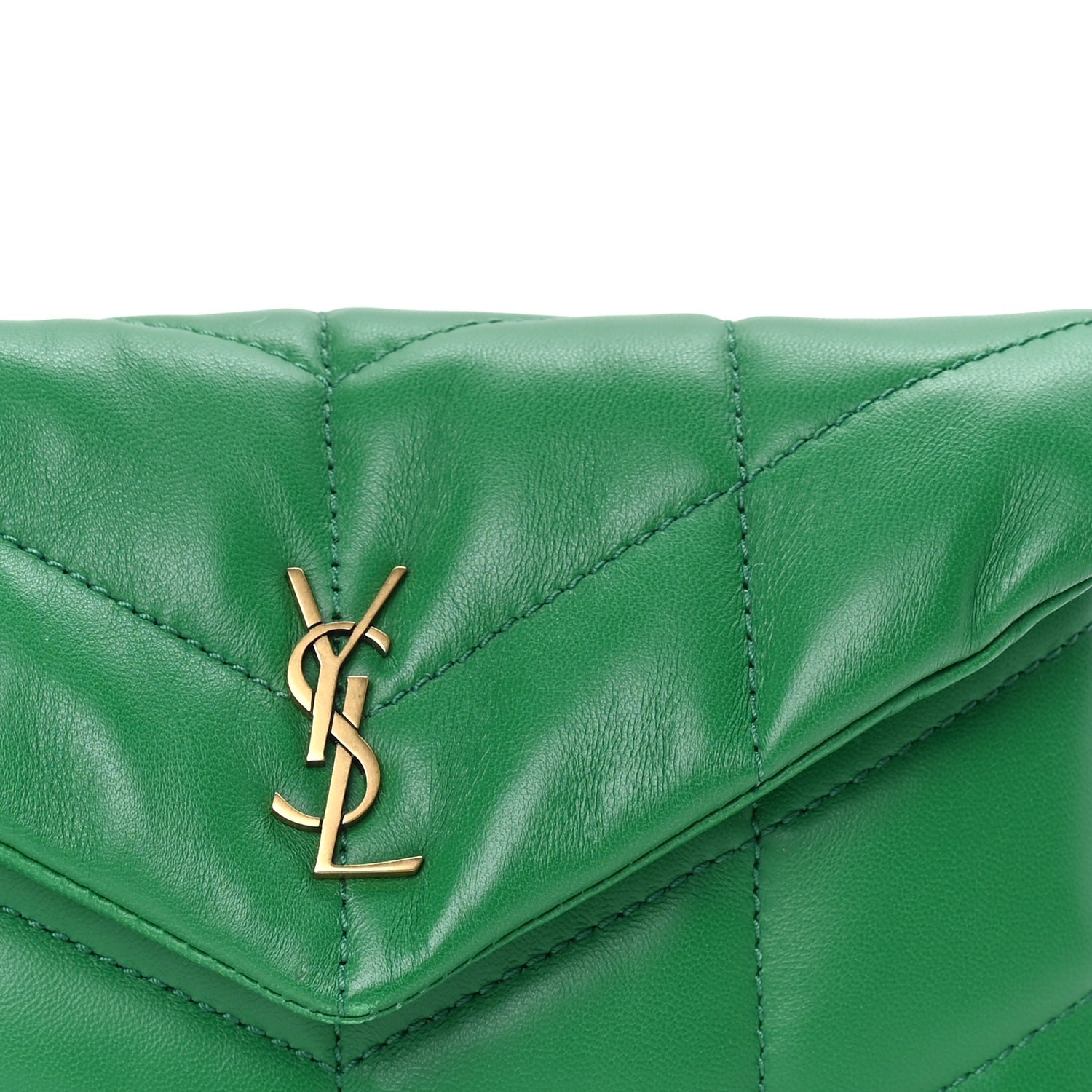 Saint Laurent Lambskin Monogram Loulou Puffer Pouch Clutch New Vert 6 of 7