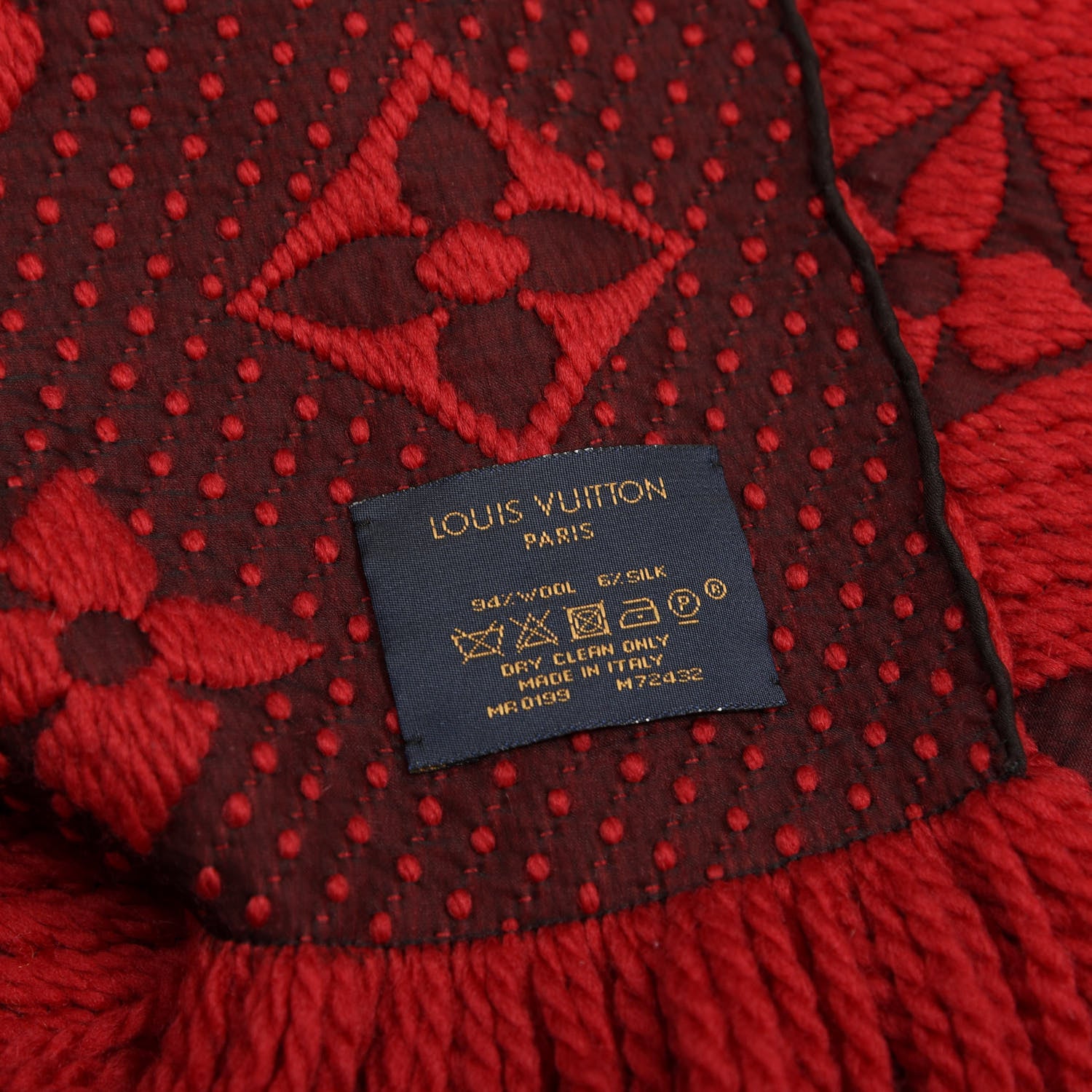 Louis Vuitton Wool Silk Logomania Scarf Rubis 3 of 3