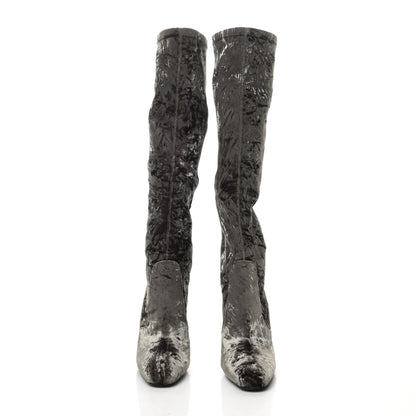 Saint Laurent Velvet Ella Knee High Boots 40 Grey 2 of 6