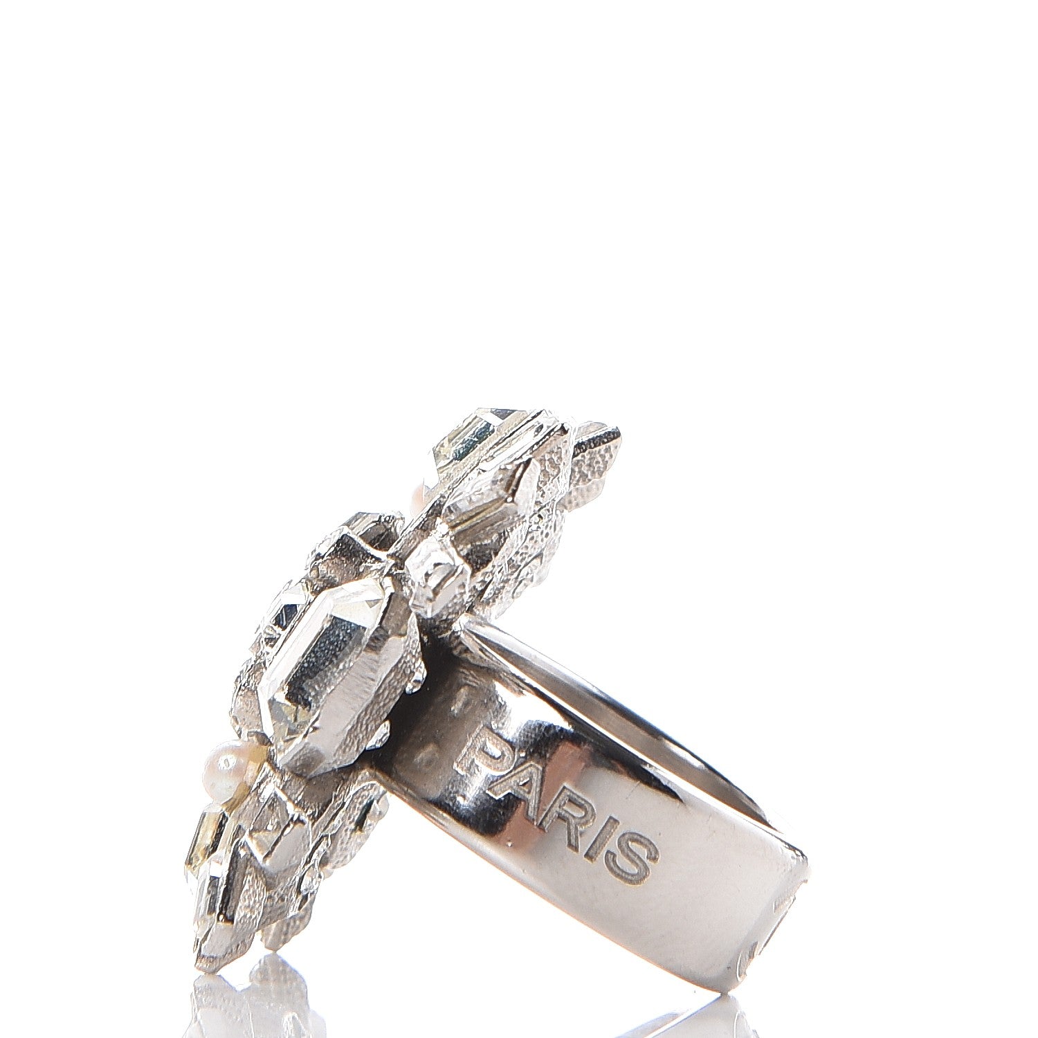 Chanel Baguette Crystal CC Ring 5.75 Silver 4 of 5