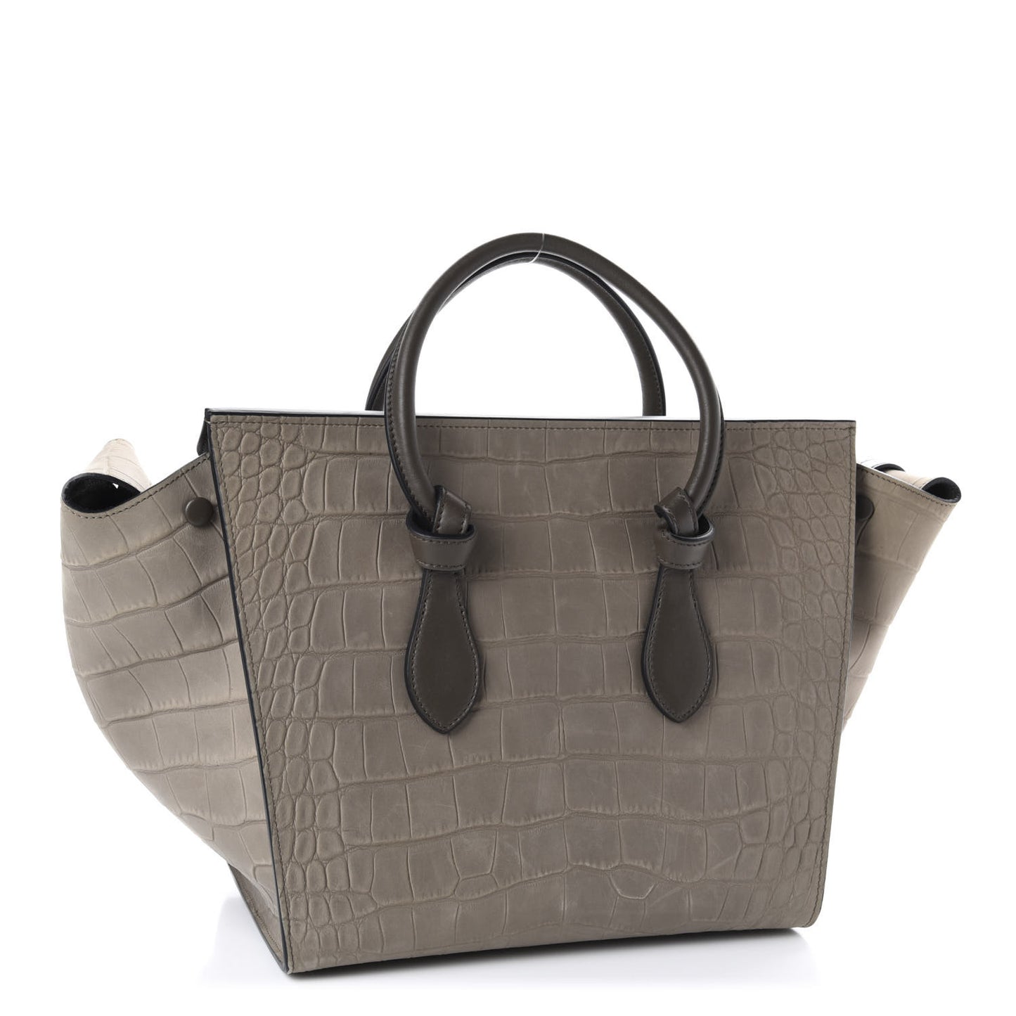 Crocodile Embossed Nubuck Calfskin Small Tie Knot Tote Grey