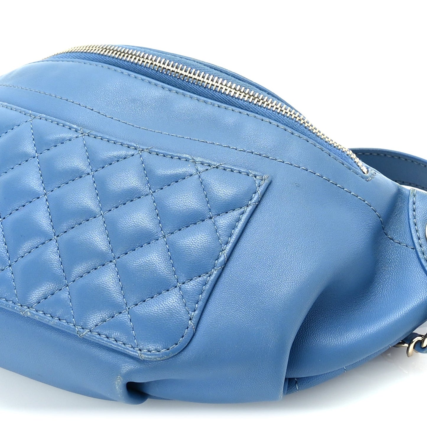 Lambskin Quilted Bi Waist Bag Pack  Blue