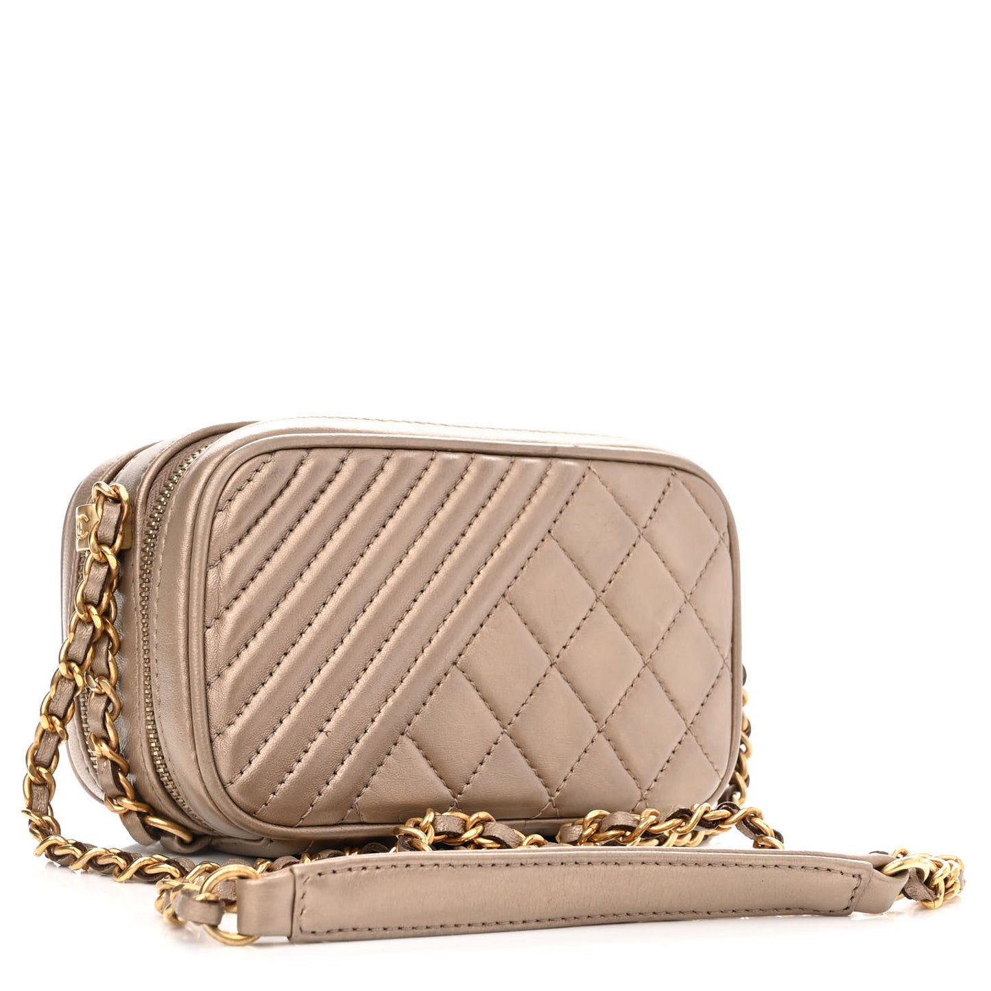 Metallic Lambskin Mini Coco Boy Camera Case Dark Gold