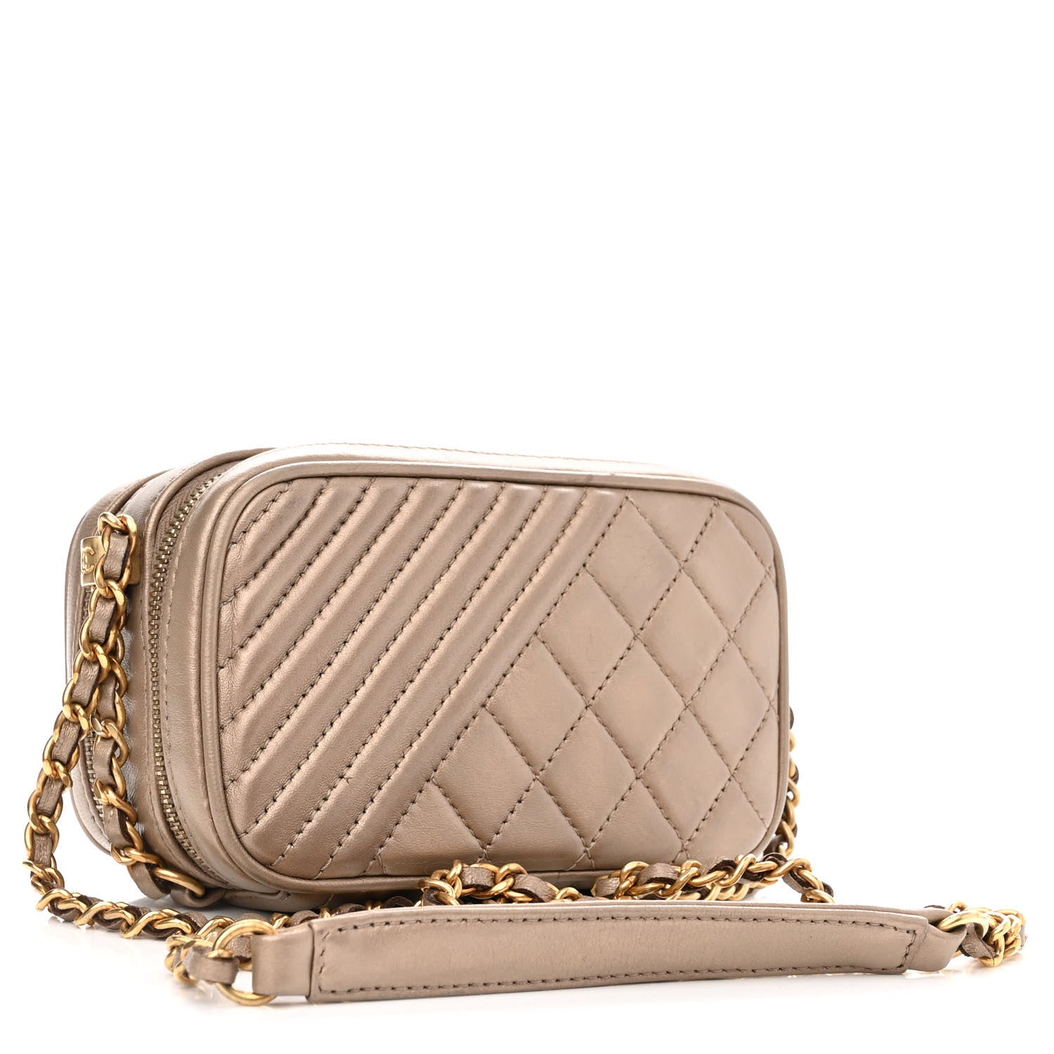 Chanel Metallic Lambskin Mini Coco Boy Camera Case Dark Gold 3 of 12