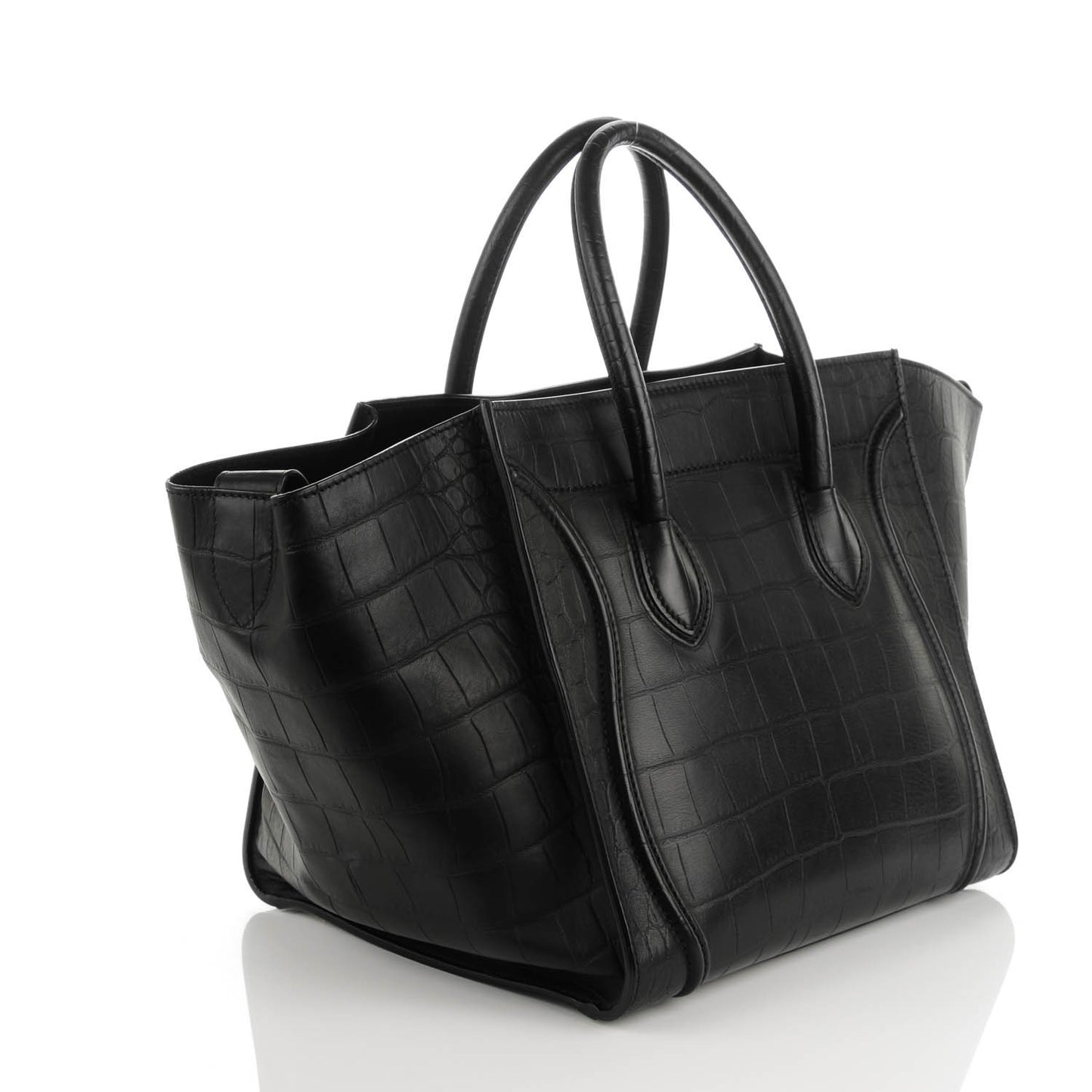 Crocodile Embossed Calfskin Medium Phantom Luggage Black