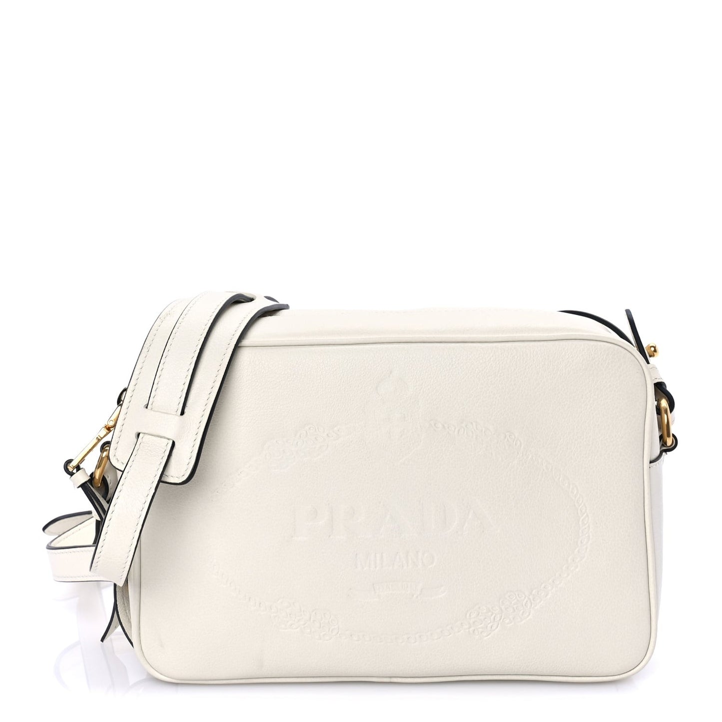 Glace Calfskin Embossed Logo Crossbody White