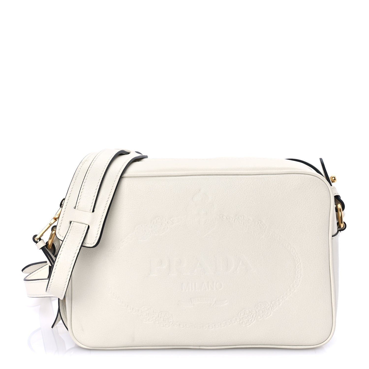 Prada Glace Calfskin Embossed Logo Crossbody White 1 of 7