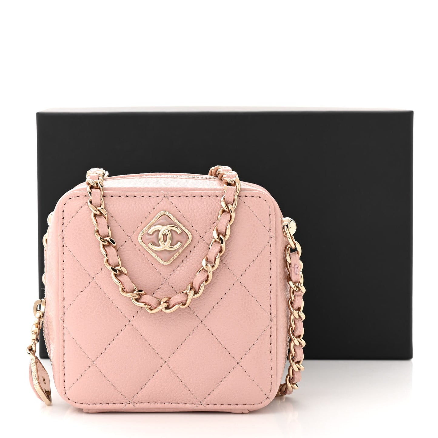 Caviar Quilted Clutch With Chain Light Pink
