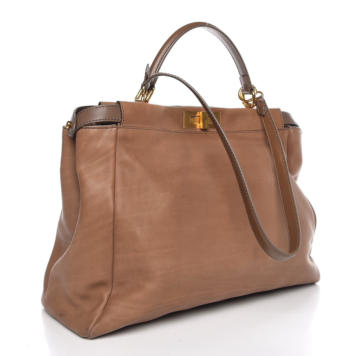 Fendi Vitello Saddle Large Peekaboo Iconic Satchel Moro 4 of 19