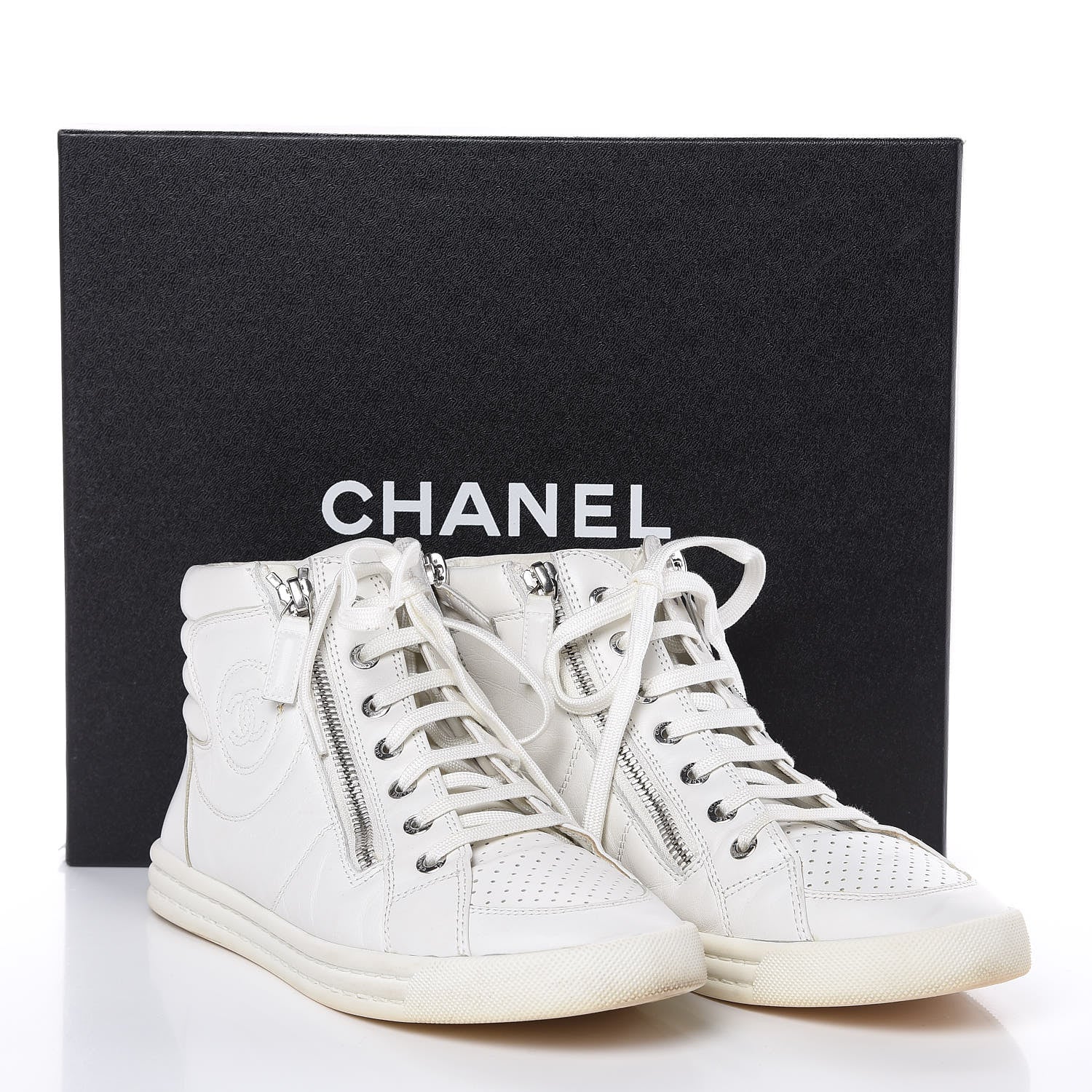 Chanel Calfskin High Top CC Sneakers 37 White 8 of 8