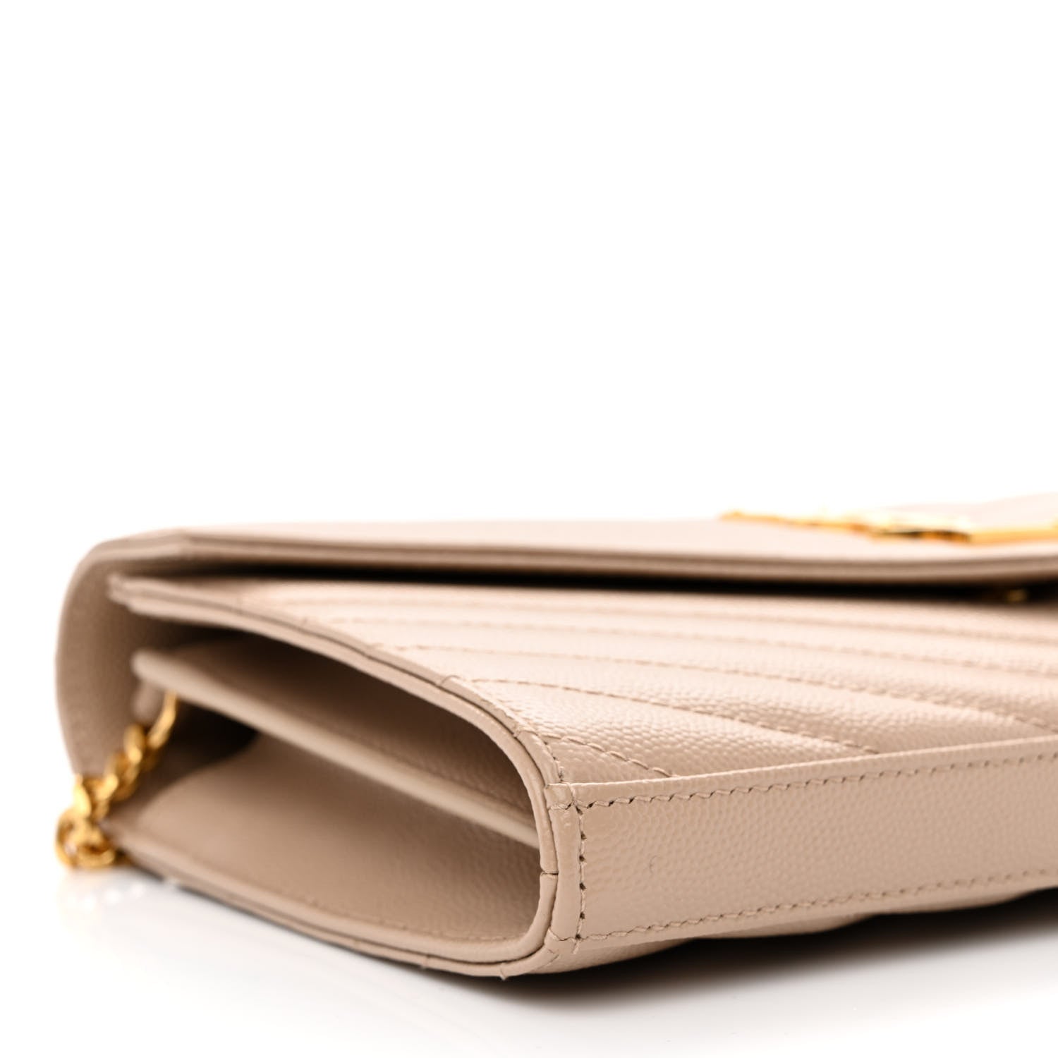 Saint Laurent Grain De Poudre Matelasse Chevron Monogram Chain Wallet Deep Beige 9 of 11