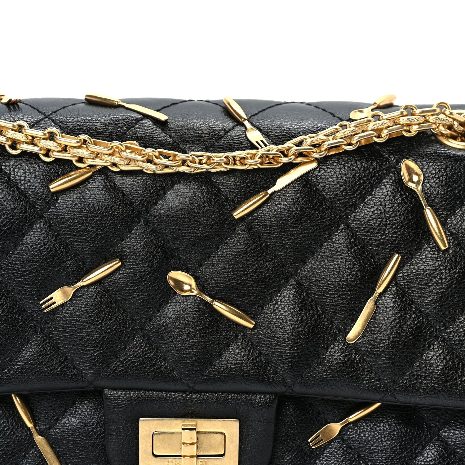 Chanel Calfskin Quilted Spoon Charms Brasserie 2.55 Reissue 225 Flap  Black 7 of 9