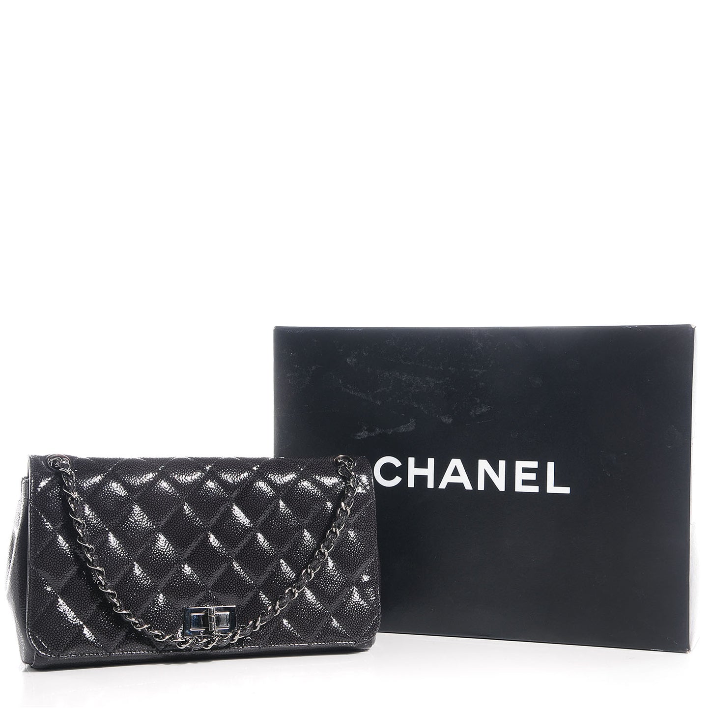 Glazed Caviar Diamond Shine Medium Flap Black