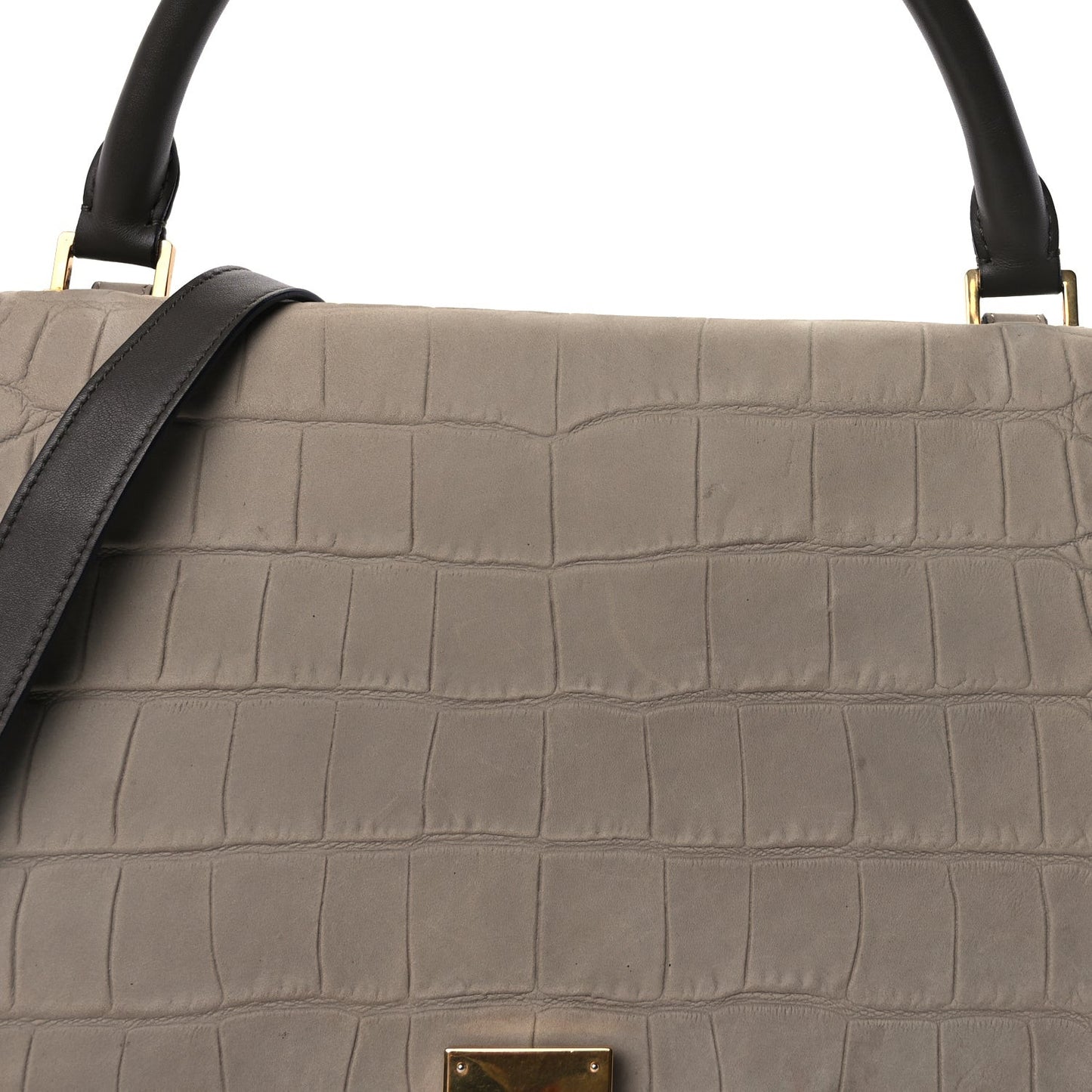 Crocodile Embossed Calfskin Suede Medium Trapeze Taupe