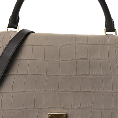 Celine Crocodile Embossed Calfskin Suede Medium Trapeze Taupe 6 of 8